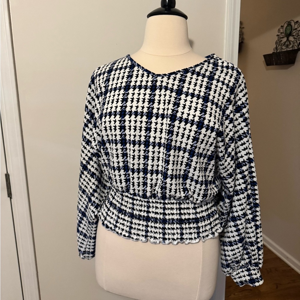 SHEIN curve. Size 2X. Color blue and white. Fitted hem. Very flattering blouse